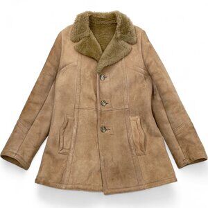 Leather Attic Vintage Shearling Sheepskin Brown Leather Fur Coat Jacket Men's 42